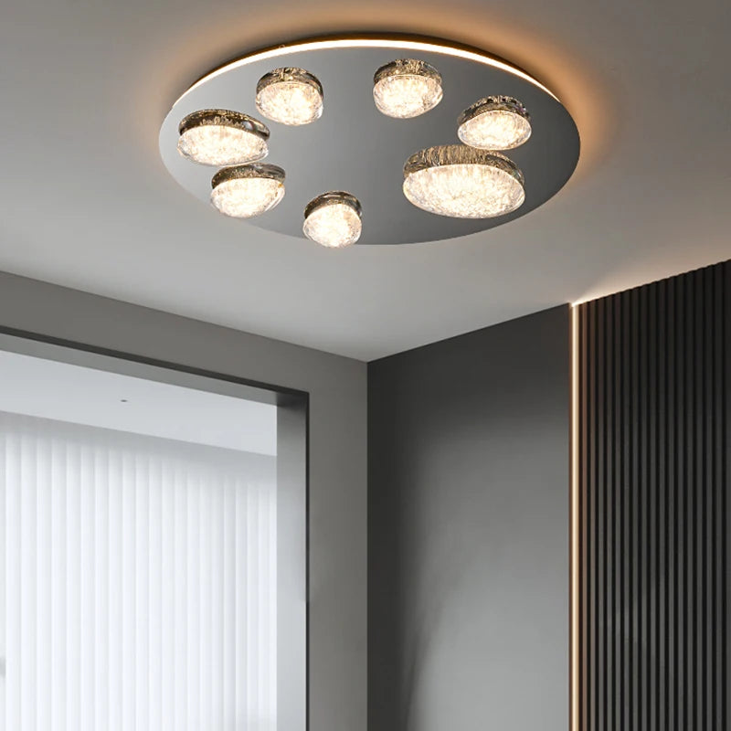 Modern round flush mount ceiling light with acrylic shades for living room lighting