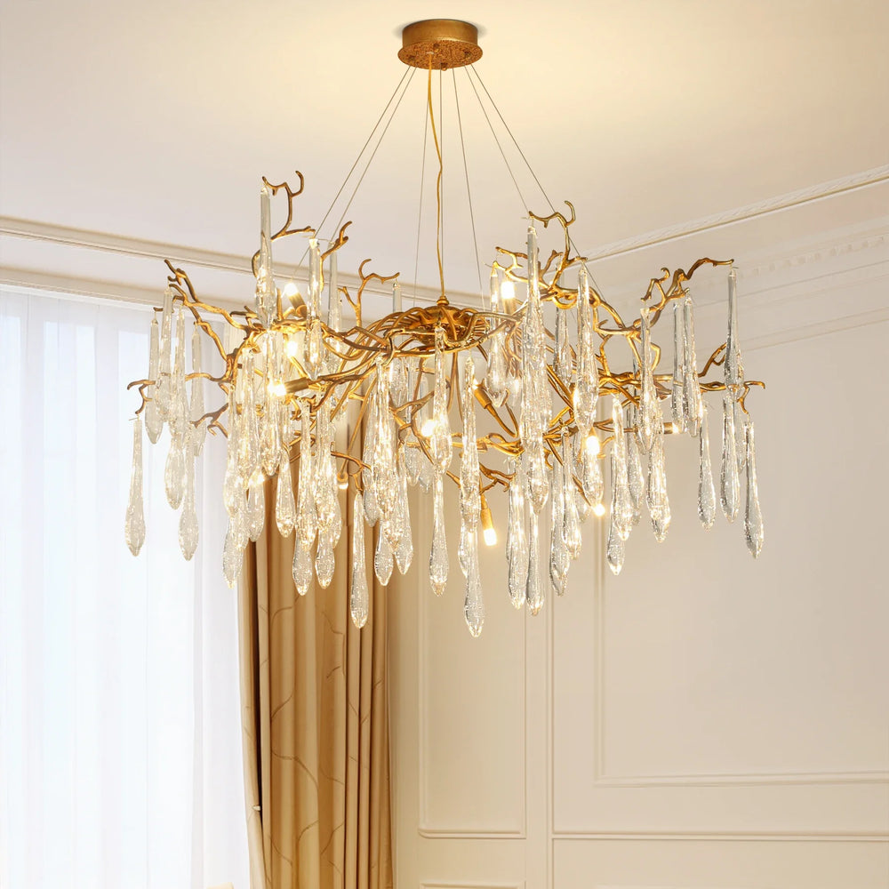 “Modern crystal branch chandelier with nickel finish, Liglite”