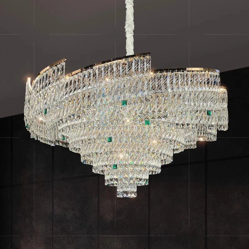 “Multi-tier glass stone chandelier for contemporary interiors”