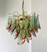 “Murano glass petal chandelier in green and orange”