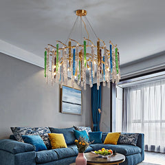 “Nordic luxury colorful crystal chandelier flush mount for living room”