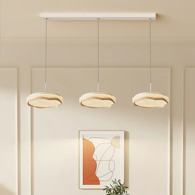 “Modern Nordic cream wood starry bar pendant LED for kitchen or restaurant”