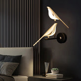 “Nordic magpie bird LED wall lamp with touch switch in gold or silver”