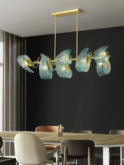 “Nordic minimalist cyan ribbon glass chandelier for bar or kitchen island”