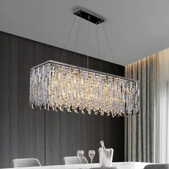 “Nordic rectangular crystal chandelier for dining table or island”