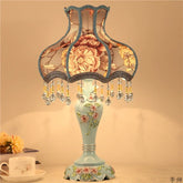“Nordic resin flower table lamp with crystal bead lampshade”