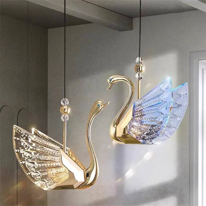 “Nordic acrylic swan chandelier with gold finish”