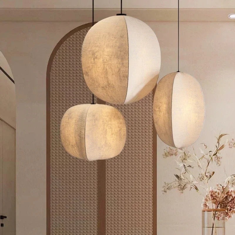 “Nordic linen Wabi Sabi pendant light for Japandi dining room”