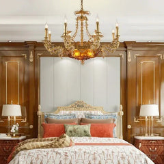“Ornate bedroom chain chandelier in classic finish”
