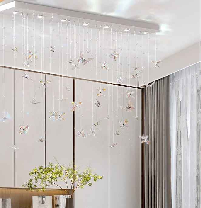 Ceiling hanging crystal chandelier with delicate decorative elements