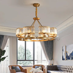 Plated metal chandelier with crystal-style accents for villa and bar ceiling lighting