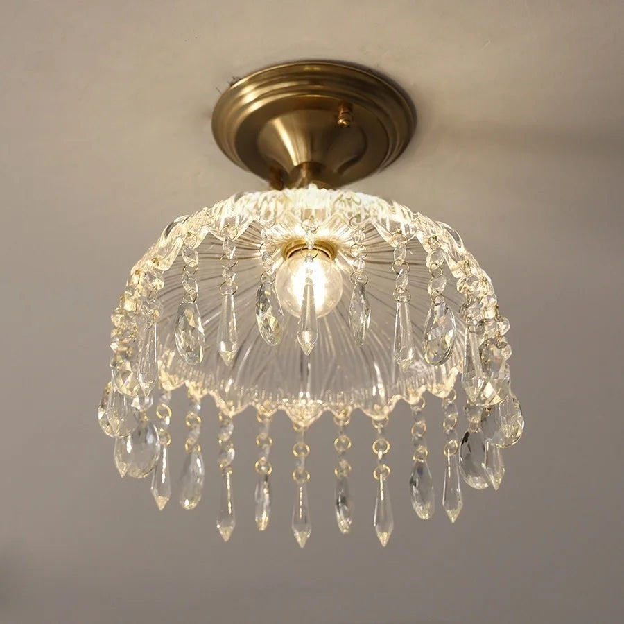 “Polished copper bedroom ceiling light with crystal accents”