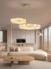 Marble ring pendant light styled in a contemporary interior setting