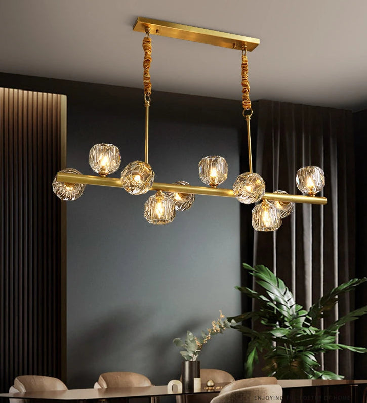 Copper hanging pendant lamp with G9 base and included LED bulbs for living room lighting