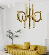 Sculptural Bauhaus chandelier in a contemporary living room