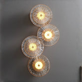 Postmodern crystal disc wall lamp with copper body for living room feature wall lighting