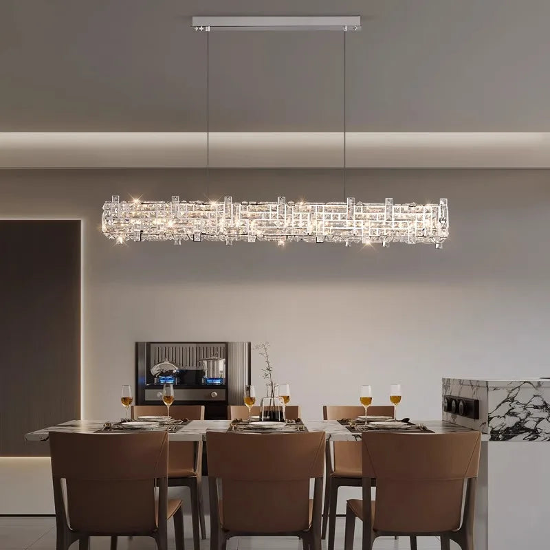 “Rectangular two-layer K9 crystal chandelier for modern villa”