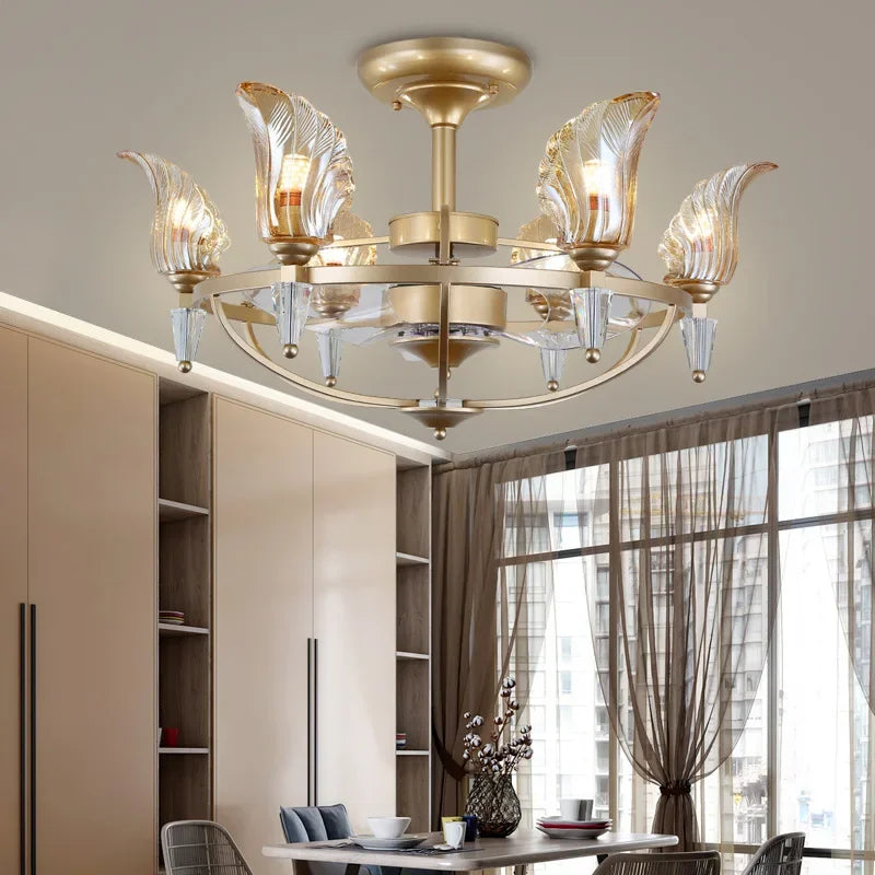 “Elegant living room ceiling fan lamp with crystal accents”