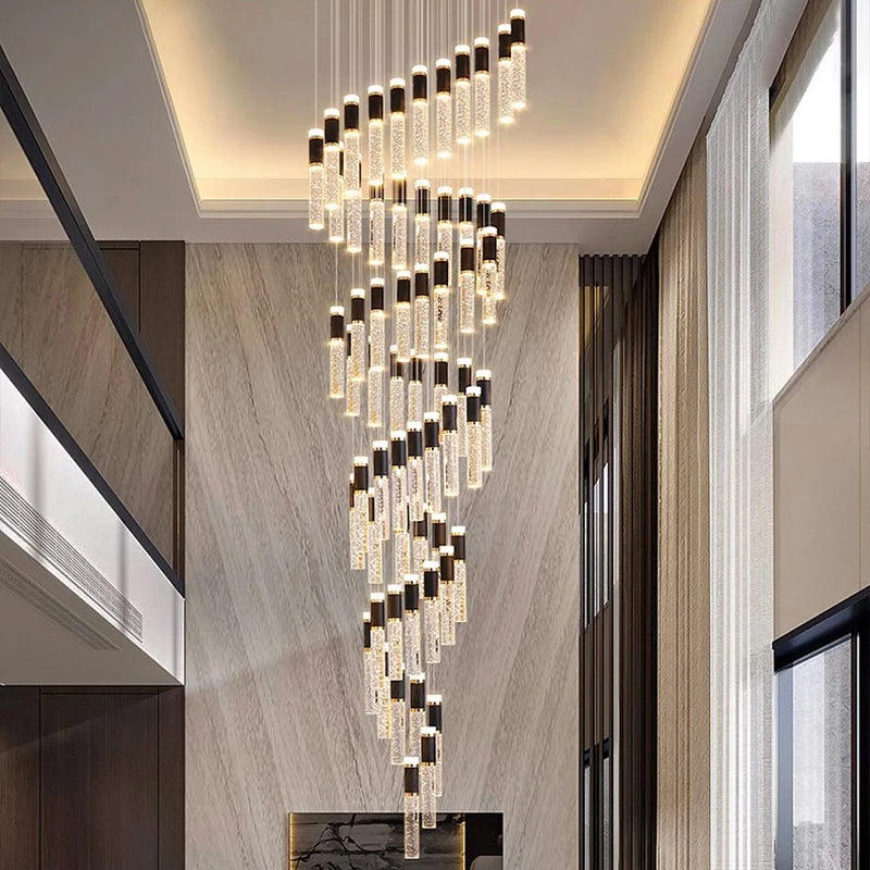 “Dimmable remote-control crystal chandelier for stairs, hotel lobby, or show home”