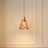“Retro brass amber glass pendant light, E27 LED included, 3-year warranty”