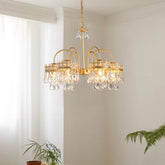 Retro crown crystal chandelier with chain pendant mount and E14 LED bulbs included