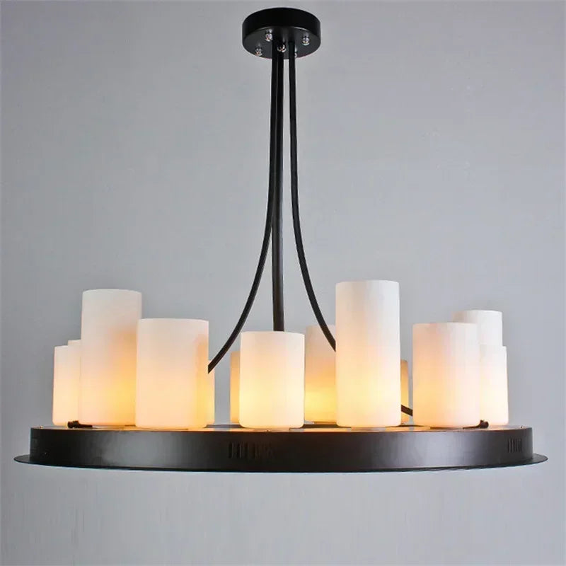 Retro glass candle chandelier with an iron frame for living rooms and kitchens.