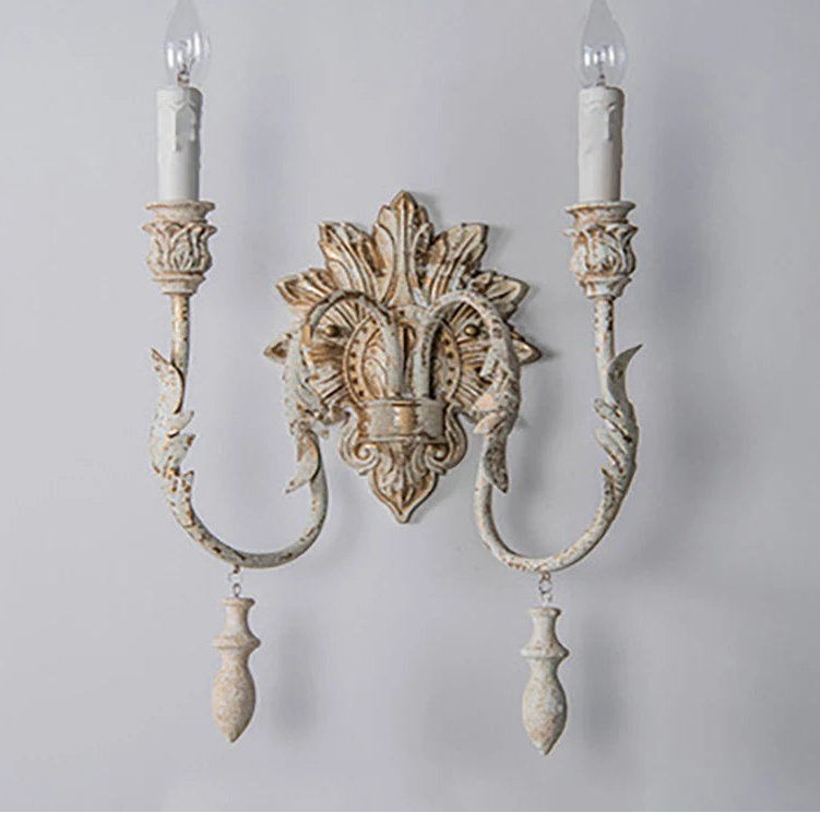 “Retro wood brass wall sconce with dual arms for bedrooms”