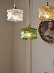 “Colorful ribbed glass chandelier for minimalist living or hotel room”