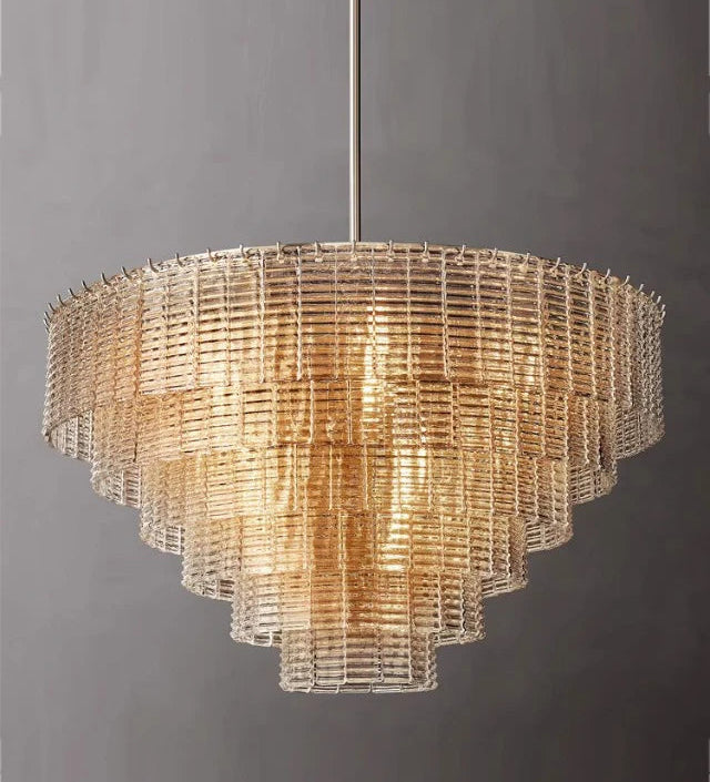 Vintage ceiling chandelier with plated construction and glass detailing