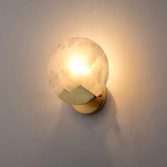 Round marble style LED wall light with copper body for hallway and corridor walls