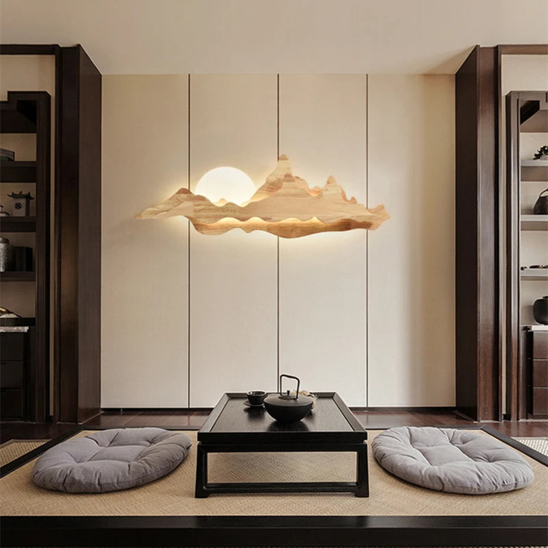 Solid wood wall lamp with up and down LED light for meditation room ambience