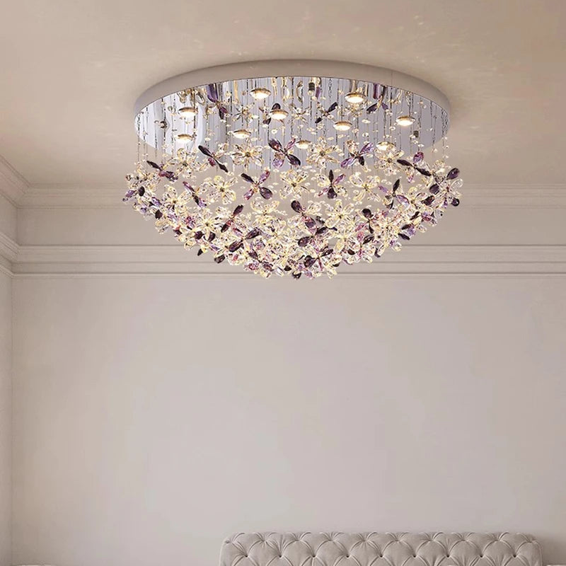 “Elegant crystal flower ceiling light for large interiors”