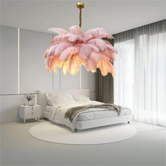 Statement ceiling pendant lamp styled above a seating area