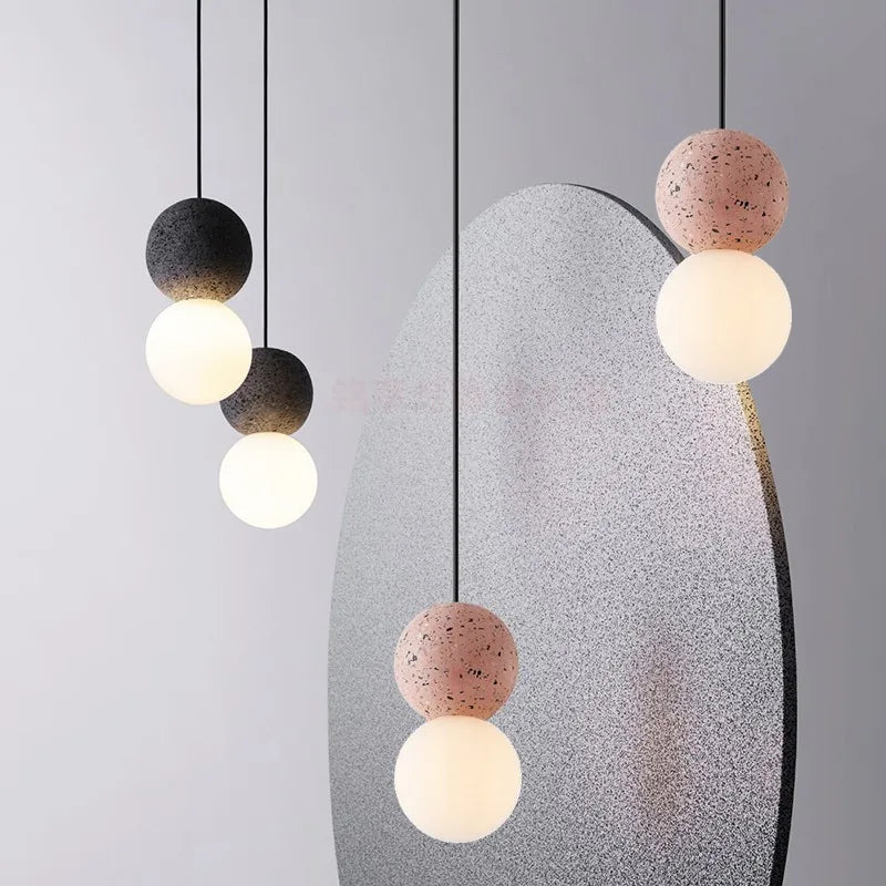 Terrazzo stone globe pendant lamp with E27 bulb for ambient room lighting