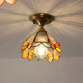 “Tiffany butterfly glass ceiling light with copper base, Liglite”