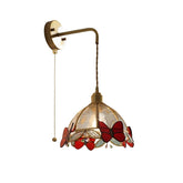 “Tiffany butterfly glass wall lamp, adjustable wire, pull chain, E27 LED, 5-year warranty”