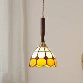 “Tiffany style stained glass pendant light with walnut and adjustable cord, E27”