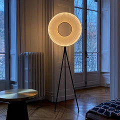 “Tripod round LED standing lamp for contemporary home interiors”