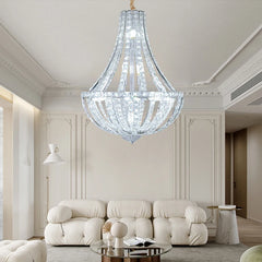 Traditional up & down crystal shade chandelier creating ambient lighting in a modern villa