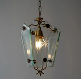 Vintage glass pendant light with flower-patterned shade for dining room ambient lighting