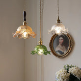 “Vintage green glass flower pendant light with copper finish, E27”