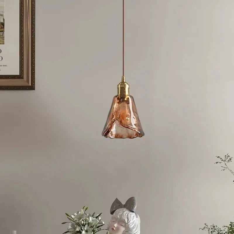 “Hand-blown amber glass vintage ceiling lamp for lounge, study, or kitchen”