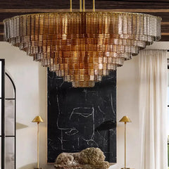 Round Murano-style glass chandelier with layered vintage design