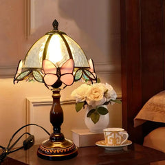 “Vintage stained glass table lamp with butterfly design, Liglite”