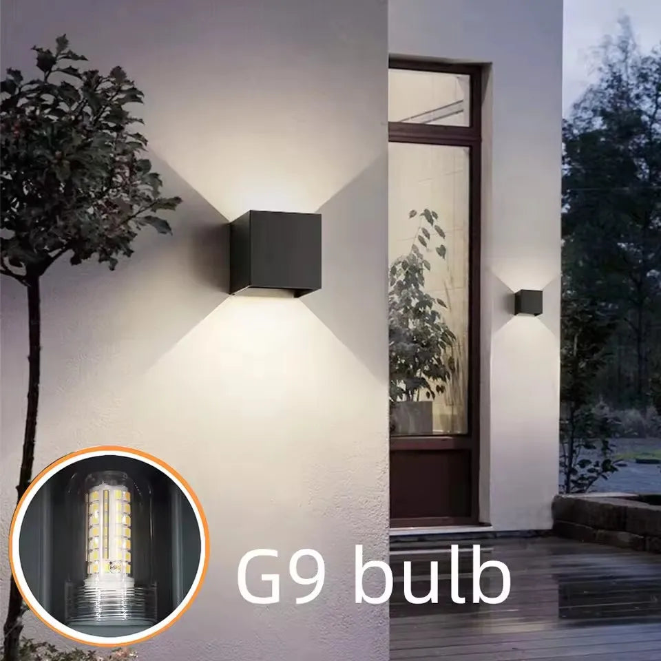 “Outdoor waterproof IP65 wall sconce illuminating a home entrance.”
