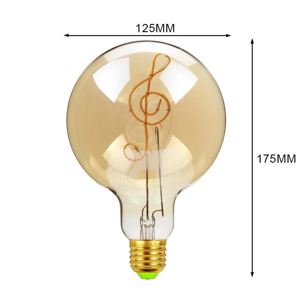 Vintage-style light bulb with dimensions labeled on a white background