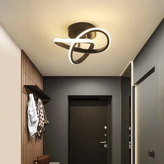 Another view of the black swirl LED semi-flush ceiling light in a different hallway setting