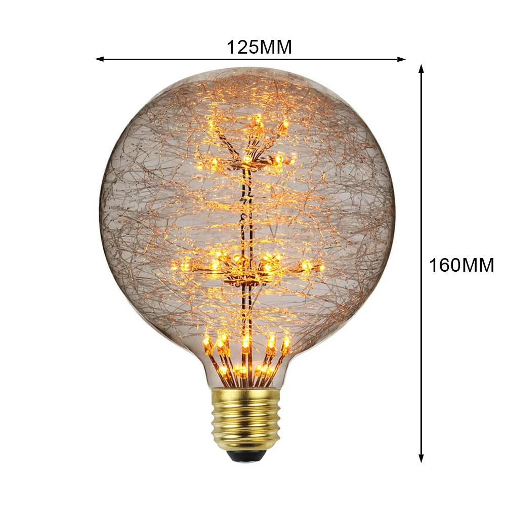 Decorative light bulb with dimensions indicated on a white background