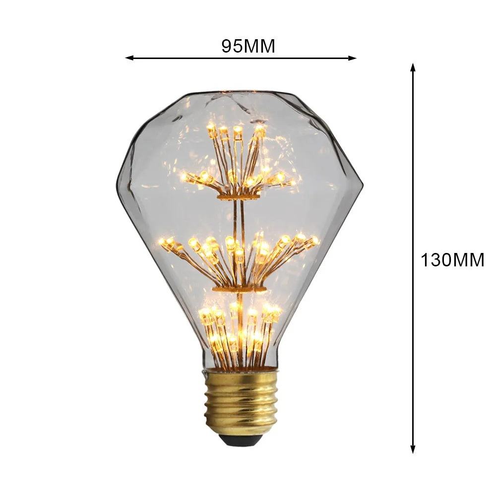 Decorative light bulb with dimensions labeled on a white background