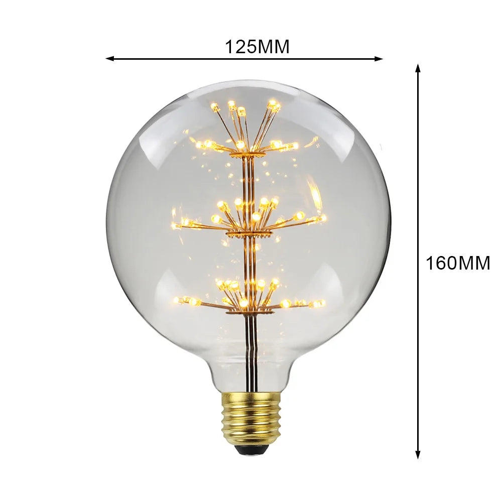 Decorative light bulb with dimensions labeled on a white background